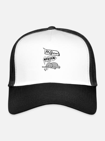 Hilfe Help me Später Schlafen Elefant müde - Trucker Cap - Weiß/Schwarz - Vorne