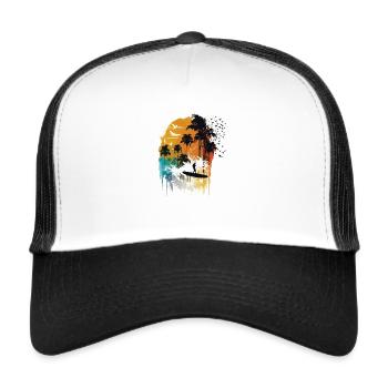 Aquarell Surfer - Trucker Cap - Weiß/Schwarz - Vorne