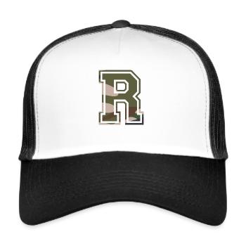 R, Monogram, Camouflage Vert-Brun - Casquette trucker  - blanc/noir - Devant