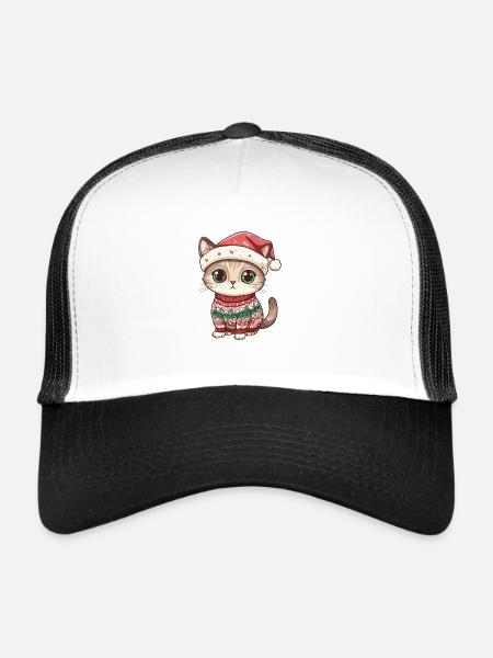 Bande dessinée de Noël de chat - Casquette trucker  - blanc/noir - Devant