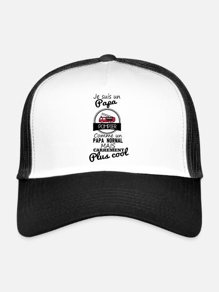 Papa pompier,cadeau père,pompier - Casquette trucker  - blanc/noir - Devant