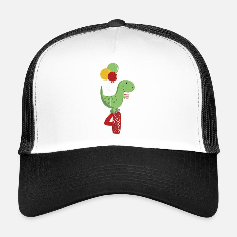 Vierter Geburtstag Junge T Rex Dinosaurier - Trucker Cap - Weiß/Schwarz