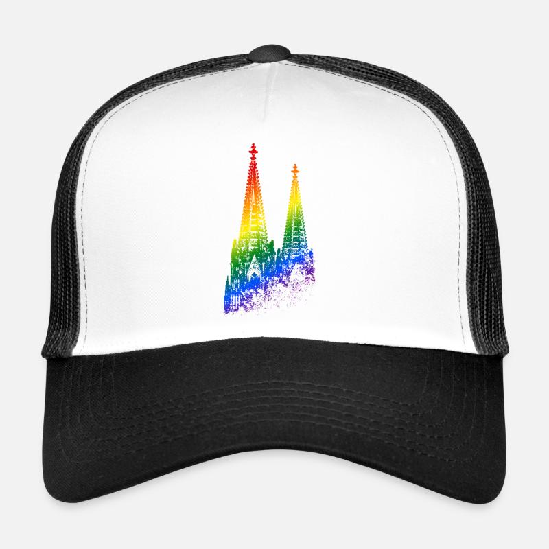 Kölner Dom LGBTQ Pride Regenbogen Silhouette Köln - Trucker Cap - Weiß/Schwarz