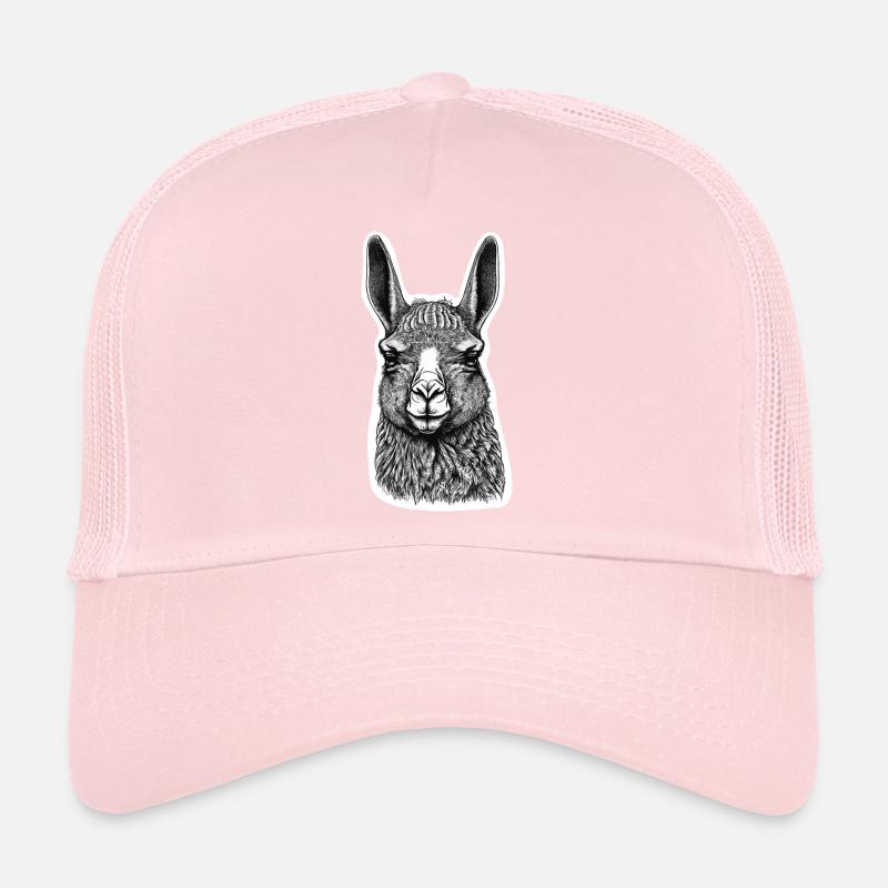 Black and White Llama Face Drawing with Patterns Trucker Cap