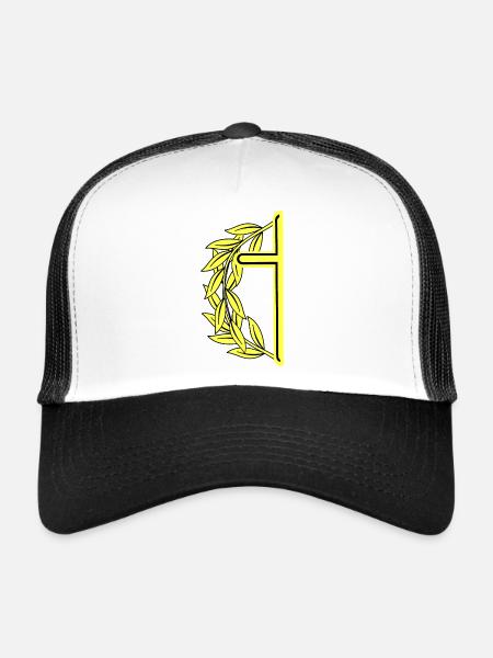 Croix minimaliste Croix Couronne de laurier Crucifix - Casquette trucker  - blanc/noir - Devant