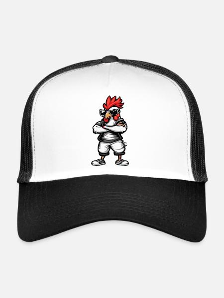 Coq Bande Dessinée Cool - Casquette trucker  - blanc/noir - Devant