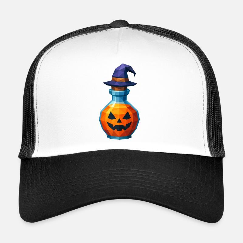 Citrouille low poly dans une fiole de sorcière Casquette trucker 