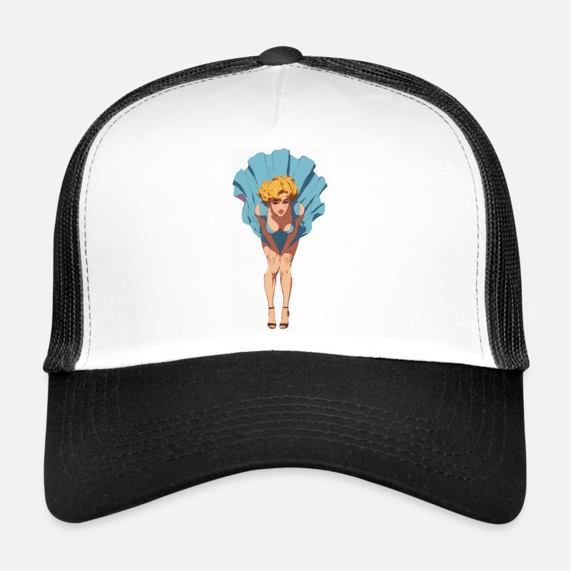 Pin-up avec une robe d’été soufflante Casquette trucker 
