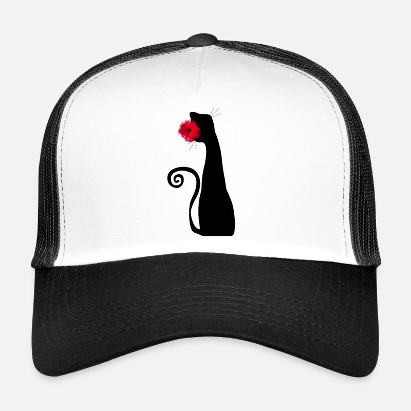 Black Cat With Red Rose Cute Gothic Design - Trucker Cap - white/black