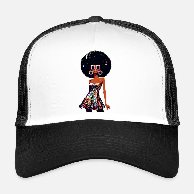 Disco Afro Glam Sequins Design Trucker Cap
