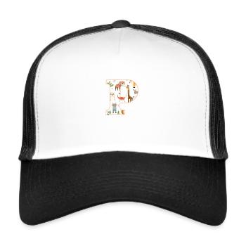 Letter P, Monogram, Animal Pattern - Trucker Cap - white/black - Front