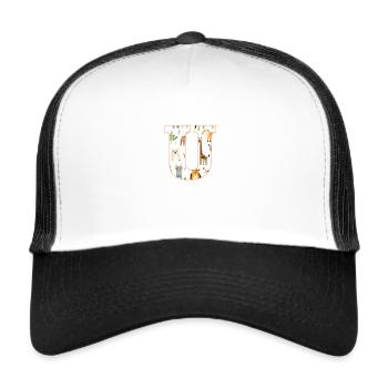 Buchstabe U, Monogramm, Tiermuster - Trucker Cap - Weiß/Schwarz - Vorne