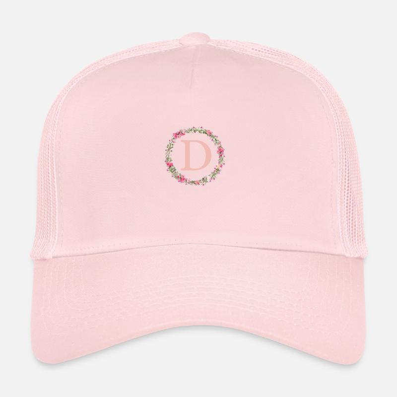 D Monogram, Flower Wreath, Personalizable Trucker Cap