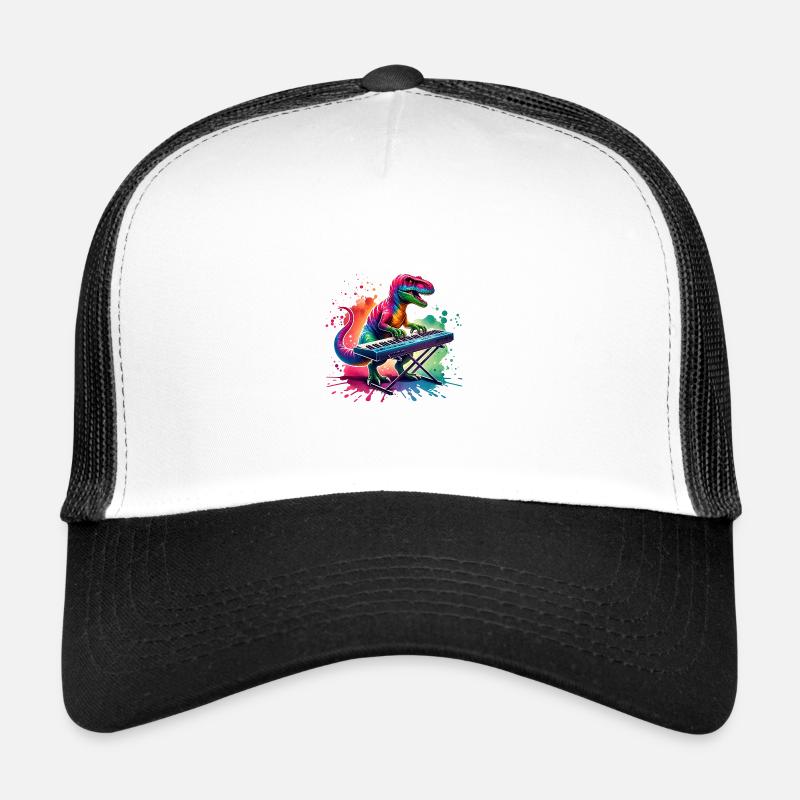 Cool dino musician on the keyboard Trucker Cap