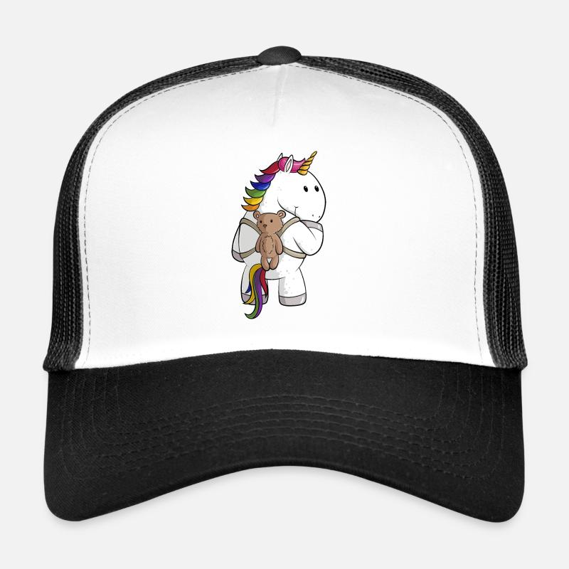 Comic Einhorn mit Rucksack - Trucker Cap - Weiß/Schwarz