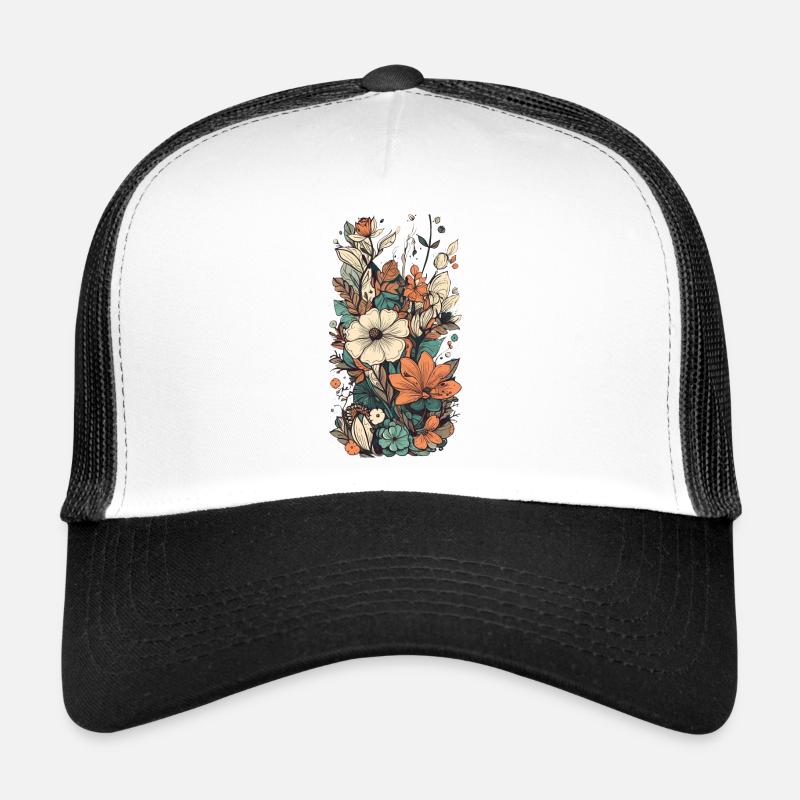 Wunderschönes Boho Blumen Herbarium Bouquet - Trucker Cap - Weiß/Schwarz