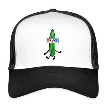 happy gurke,gurke, 3 D ,sonnenbrille,fröhlich, - Trucker Cap - Weiß/Schwarz - Vorne
