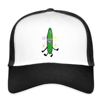 happy gurke,gurke, comic,party, retro - Trucker Cap - Weiß/Schwarz - Vorne