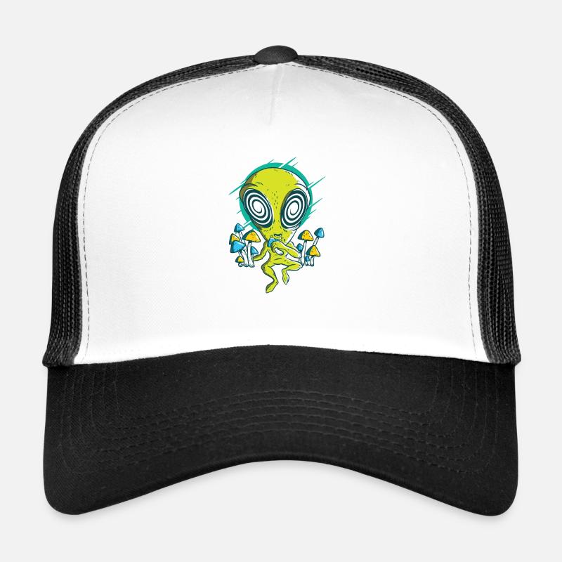 Alien with mushrooms hypnosis. Trucker Cap
