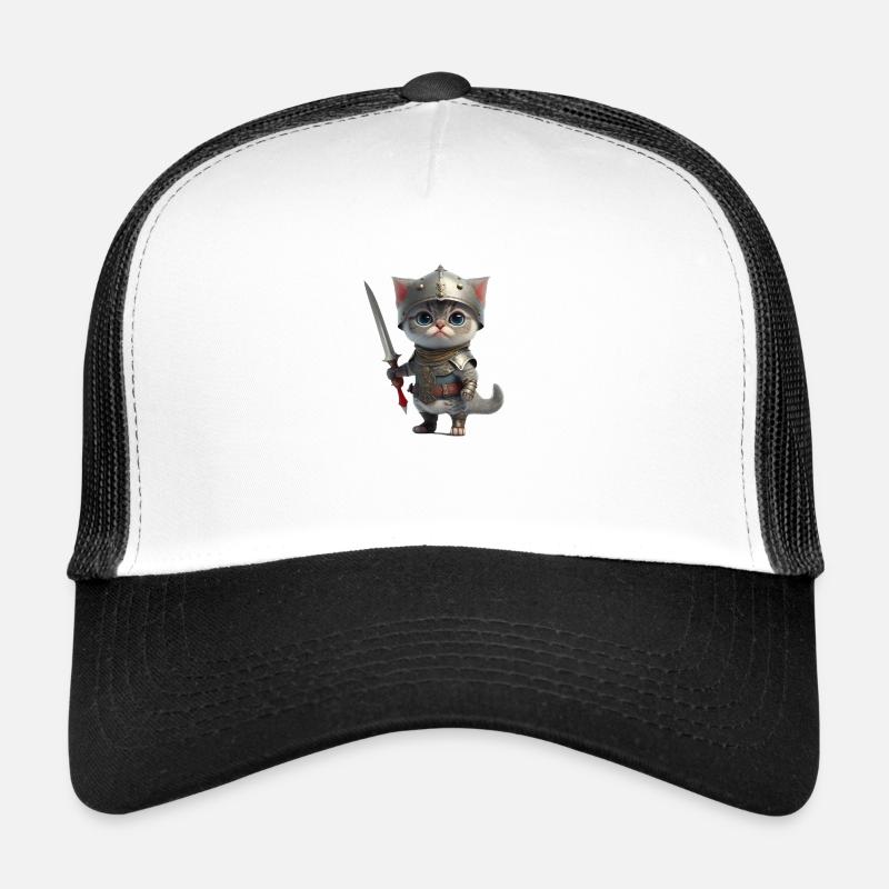 Chat en chevalier - Casquette trucker  - blanc/noir