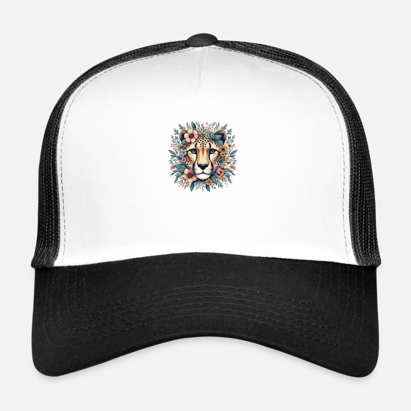 Cheetah Cheetah Flowers Trucker Cap