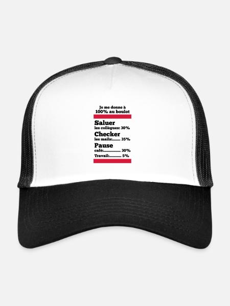 je me donne à 100% au travail - humour de bureau - Casquette trucker  - blanc/noir - Devant