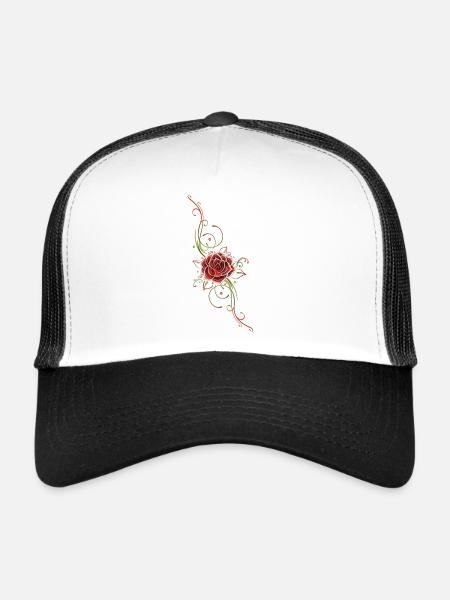 Filigree Tribal with large rose - Trucker Cap - white/black