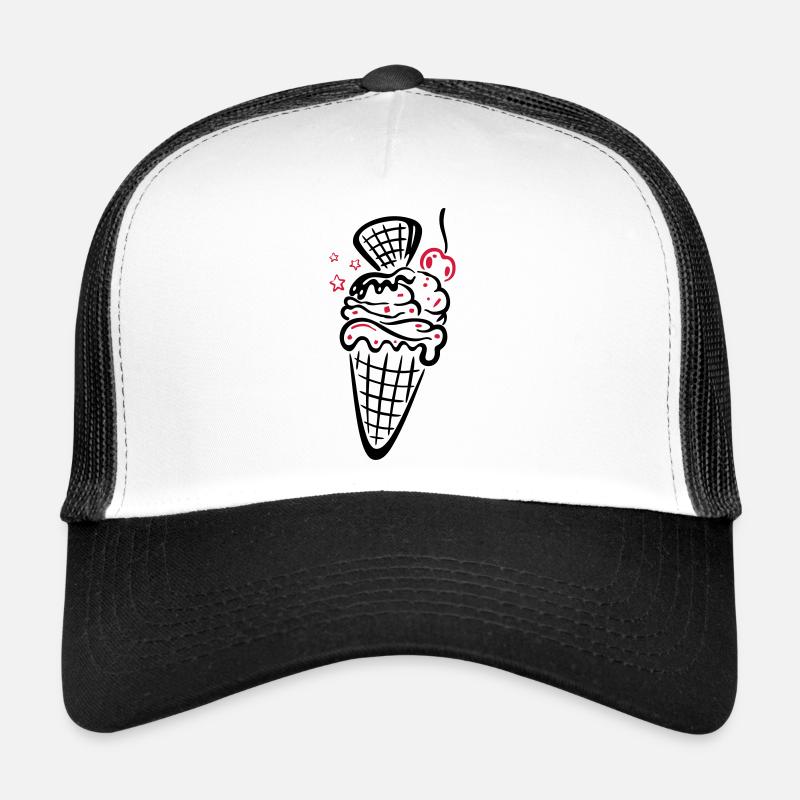 Eis, ice, Eiswaffel mit Kirsche - Casquette trucker  - blanc/noir