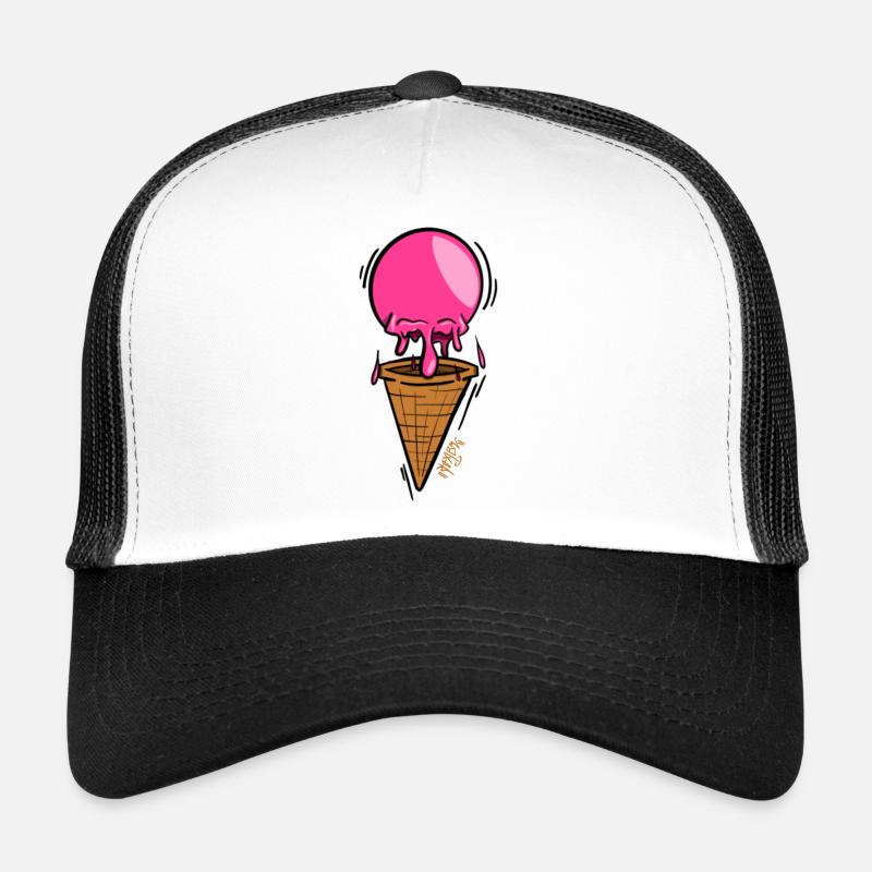 Rosa schmelzendes Eis am Waffelkegel - Trucker Cap - Weiß/Schwarz