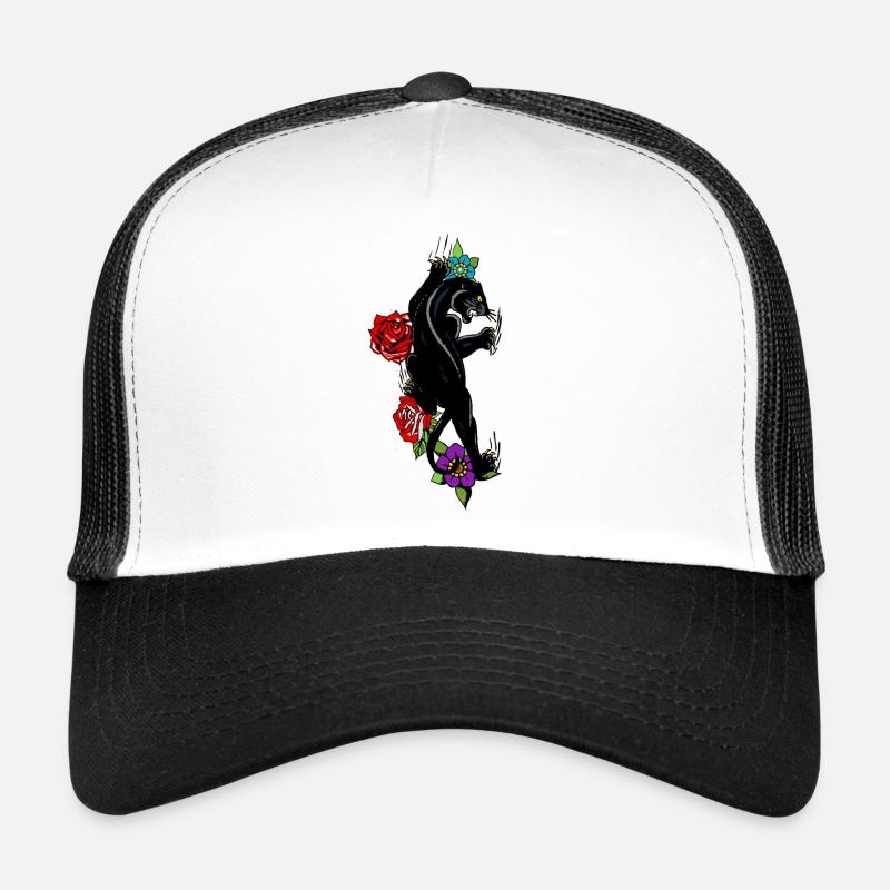 panthere black tattoo old school pink flower Trucker Cap