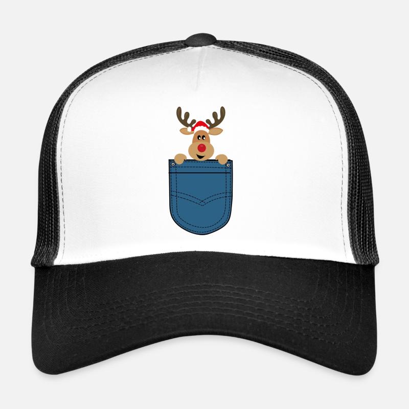 Weihnachten Elch in Brusttasche - Trucker Cap - Weiß/Schwarz