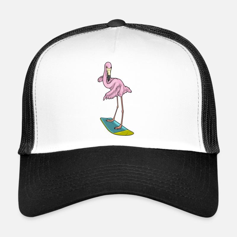 Flamingo Surfer Surfbrett - Trucker Cap - Weiß/Schwarz