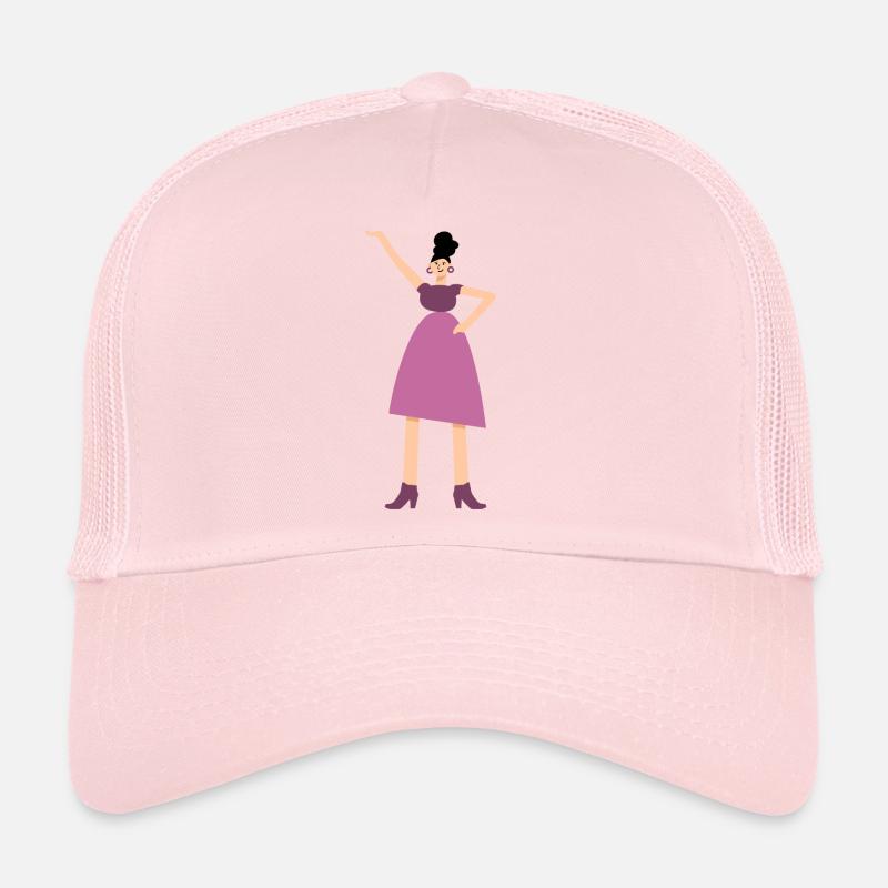 Femme en robe rose Casquette trucker 