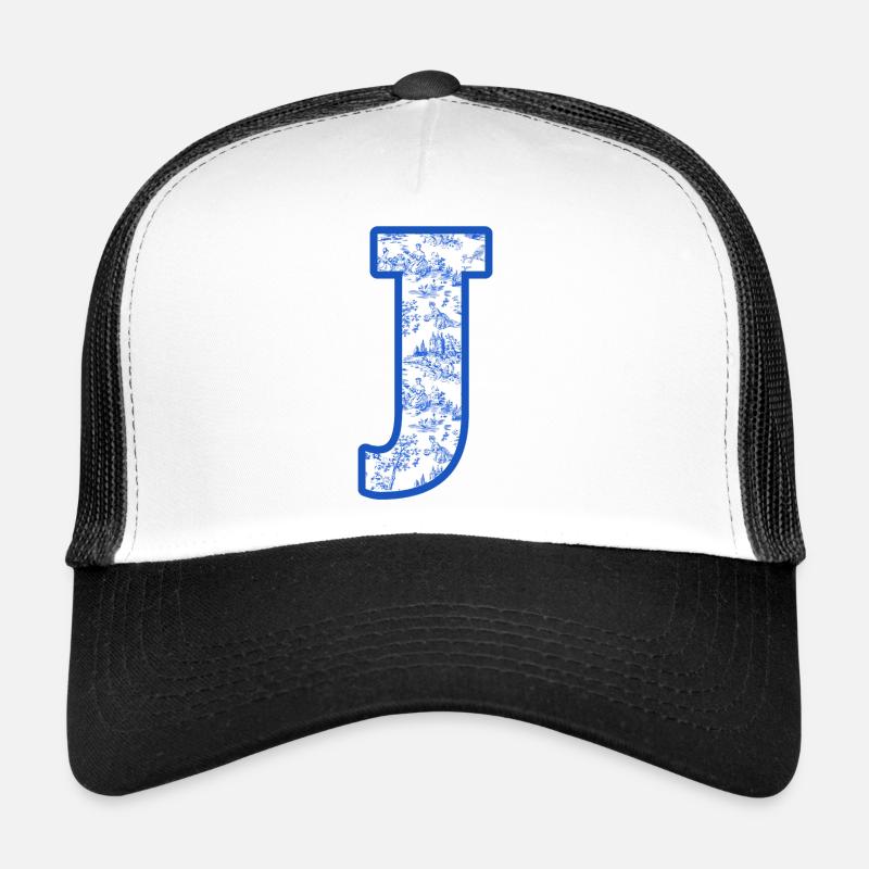 Lettre j chinoiserie bleu Casquette trucker 