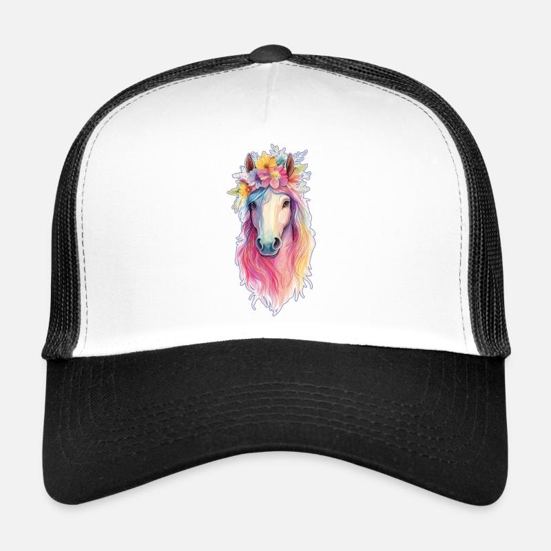 cheval coloré - Casquette trucker  - blanc/noir
