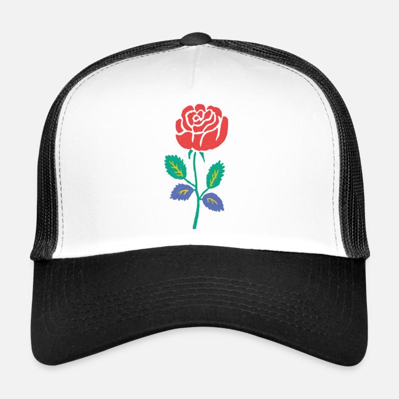 Rose rouge avec tige sarcelle Casquette trucker 
