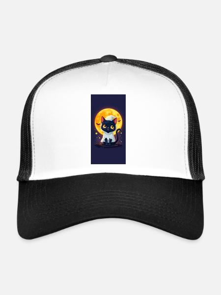 Moonlight Cat in Ghost Cloak - Trucker Cap - white/black - Front