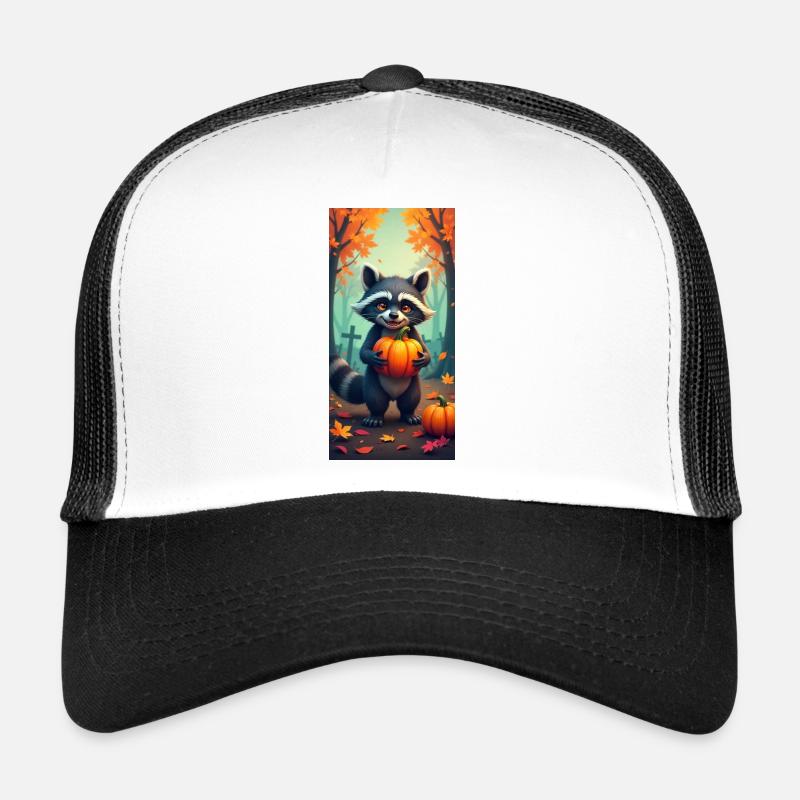 Raton laveur avec des citrouilles dans la forêt d’automne Casquette trucker 