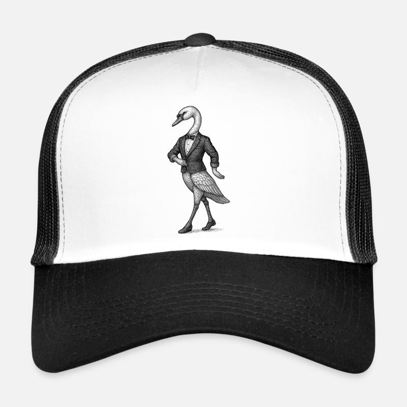 Schwan im Smoking - Trucker Cap - Weiß/Schwarz