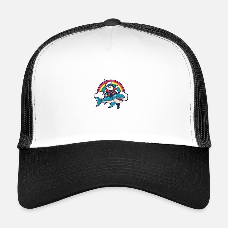 Shark Santa Claus Rainbow Trucker Cap