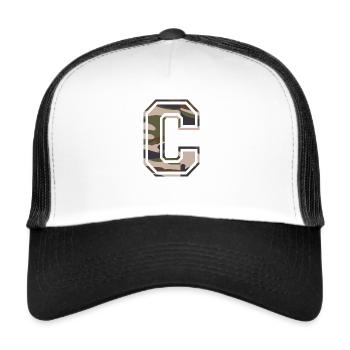 C, monogramme, camouflage vert-brun - Casquette trucker  - blanc/noir - Devant