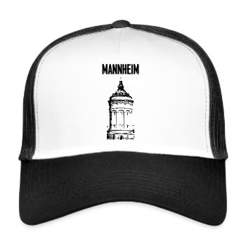 Mannheim Wasserturm Schwarz - Trucker Cap - Weiß/Schwarz - Vorne