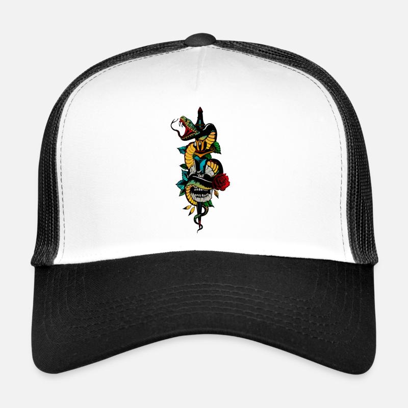 tete de mort serpent crane old school tattoo dague Casquette trucker 