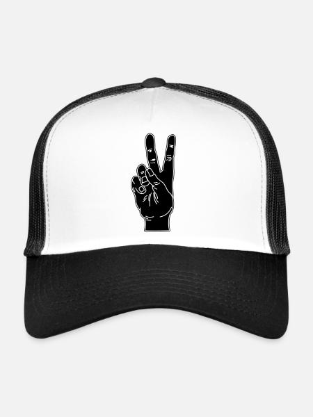 Geste de la main noire paix - Casquette trucker  - blanc/noir - Devant