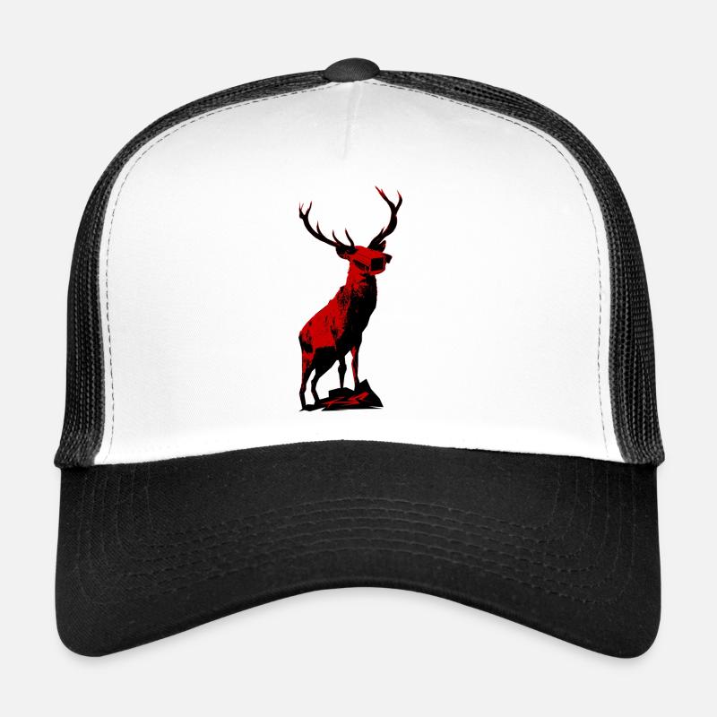 Cerf noir et rouge avec tête de caméra de surveillance Casquette trucker 