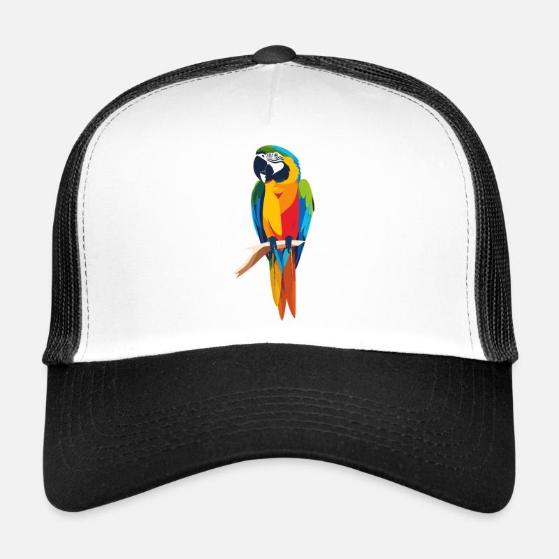 Bunter Ara Papagei auf Ast Farbexplosion Motiv - Trucker Cap - Weiß/Schwarz