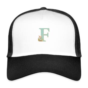 Lettre F, Monogramme, Fleurs, Lapin - Casquette trucker  - blanc/noir - Devant