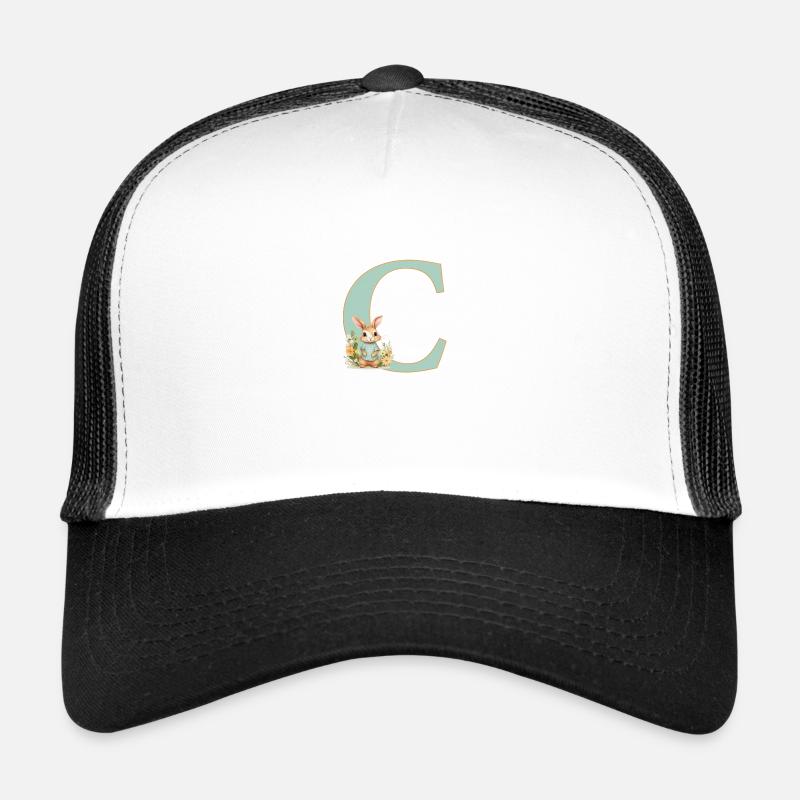 Lettre C, Monogramme, Fleurs, Lapin Casquette trucker 