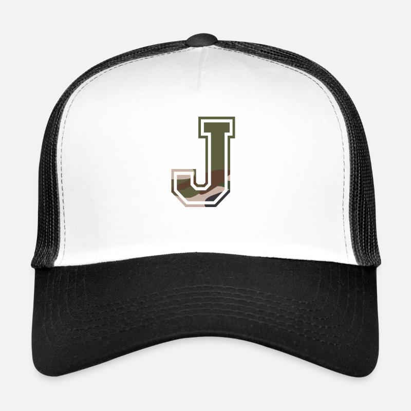 J, Monogram, Camouflage Green-Brown Trucker Cap