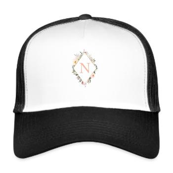 N monogramme, Floral, Boho - Casquette trucker  - blanc/noir - Devant